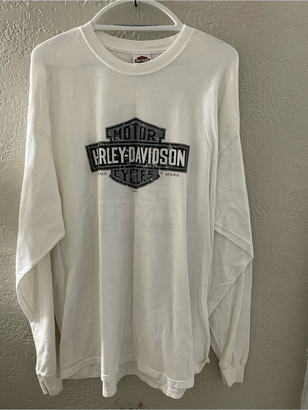 Harley-Davidson Men’s White Cotton Long Sleeve Shirt Black Shield Logo Size XXL